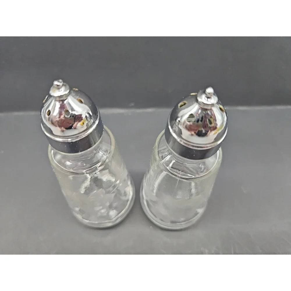 Vintage Princess House Heritage Etched Crystal Rose&Leaf Salt Pepper Shaker Set